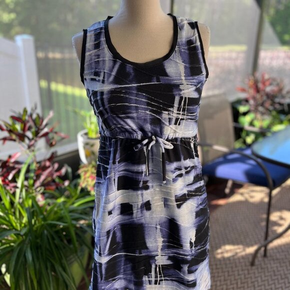 Simply Vera Wang Tie Dye Inspired Sleeveless Dress Drawstring Waist Blue Size PS - Picture 1 of 5